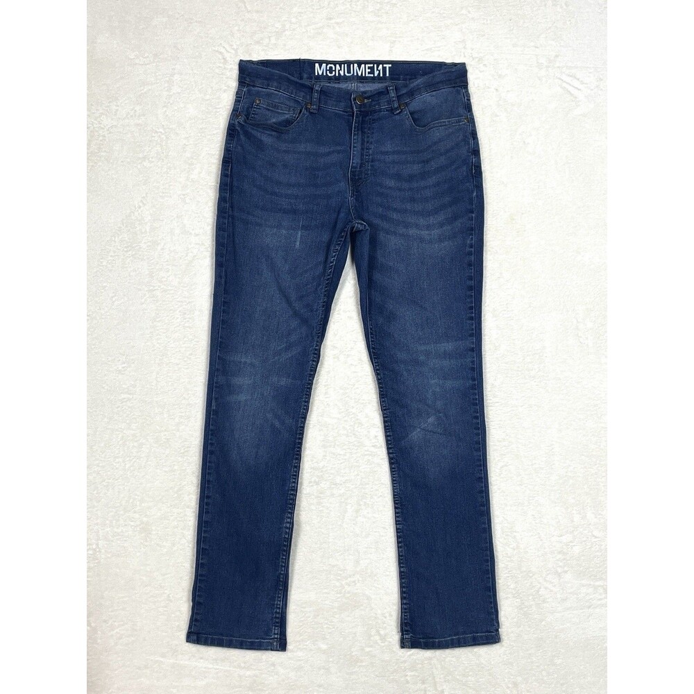 Monument Jeans Mens 33x31 Blue Med Wash Denim Slim Straight Leg Stretch Comfort
